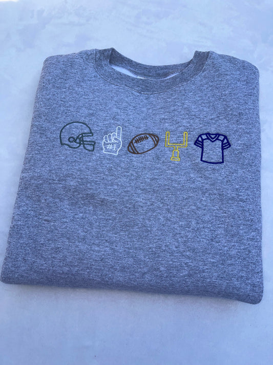 Embroidered Football Icons Crewneck Sweatshirt