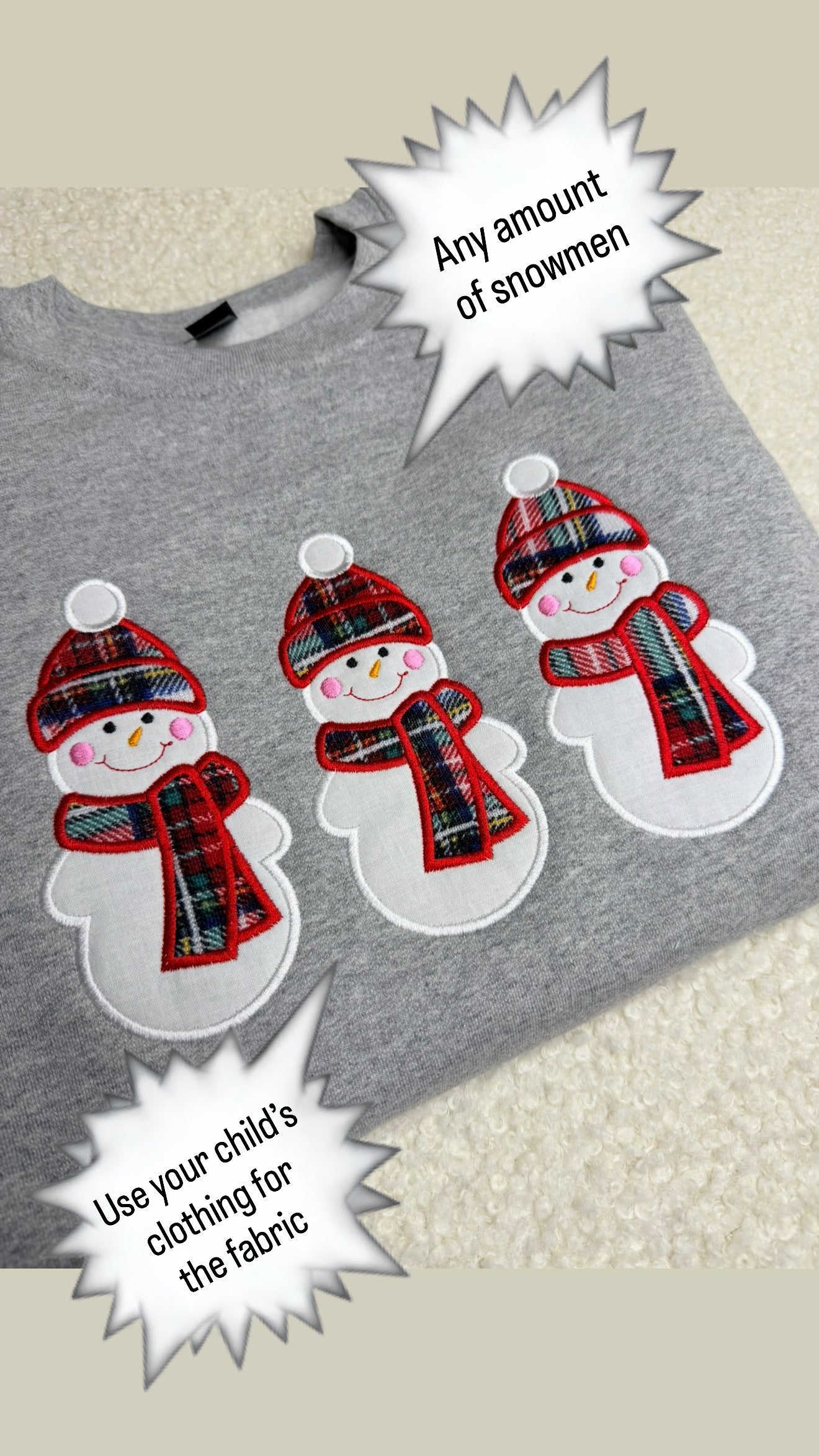 Snowman Embroidered Applique Crewneck Sweatshirt