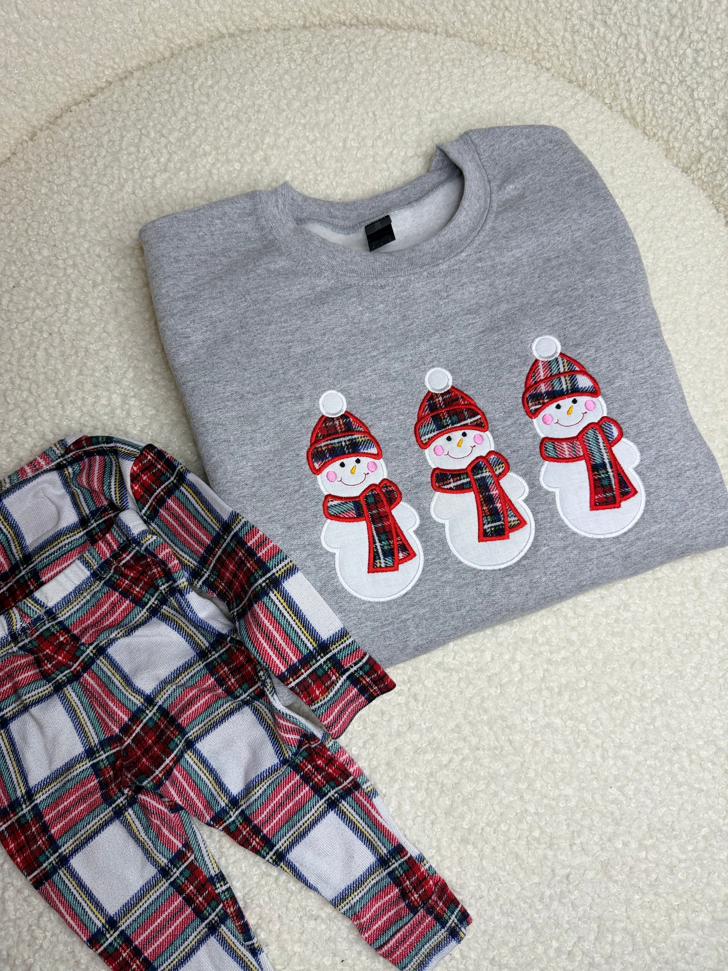 Snowman Embroidered Applique Crewneck Sweatshirt
