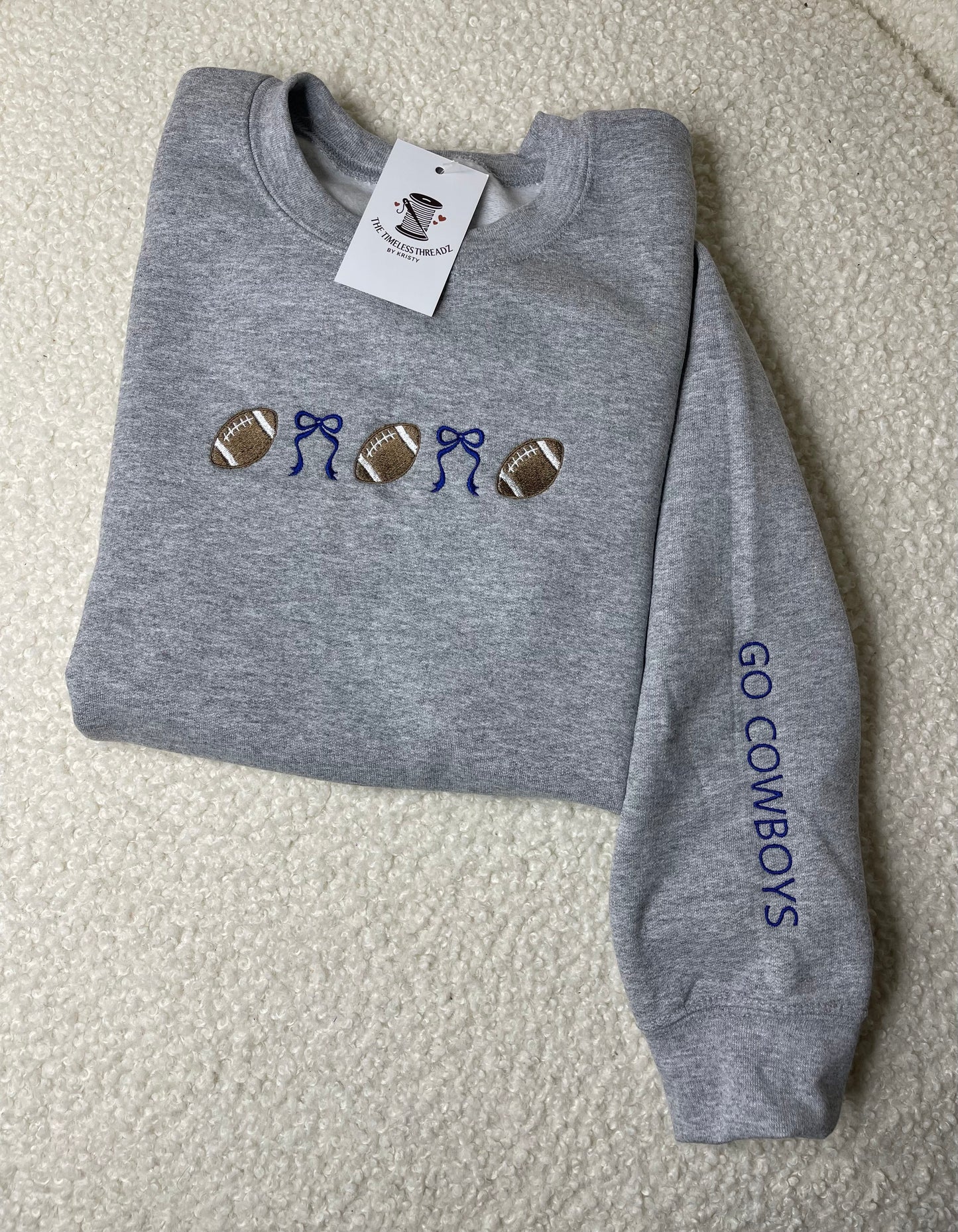 Embroidered Football Coquette Crewneck Sweatshirt