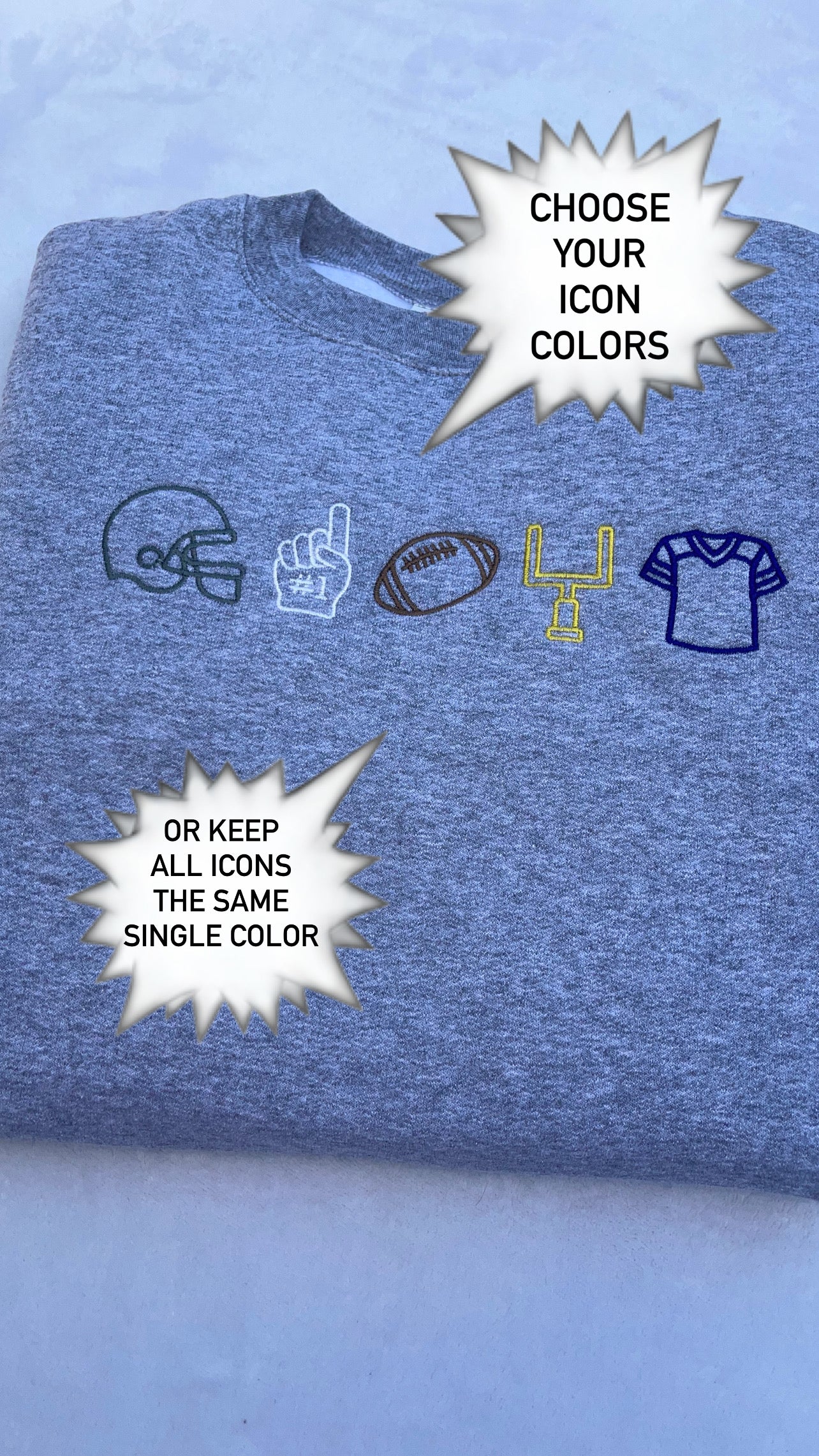 Embroidered Football Icons Crewneck Sweatshirt