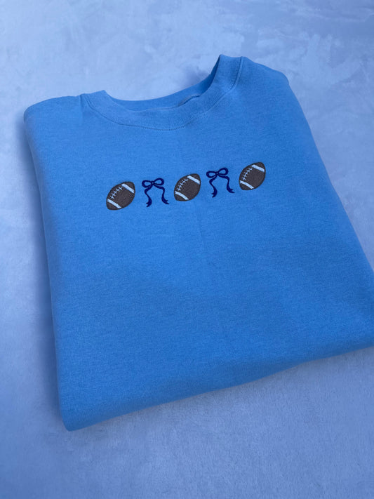 Embroidered Football Coquette Crewneck Sweatshirt