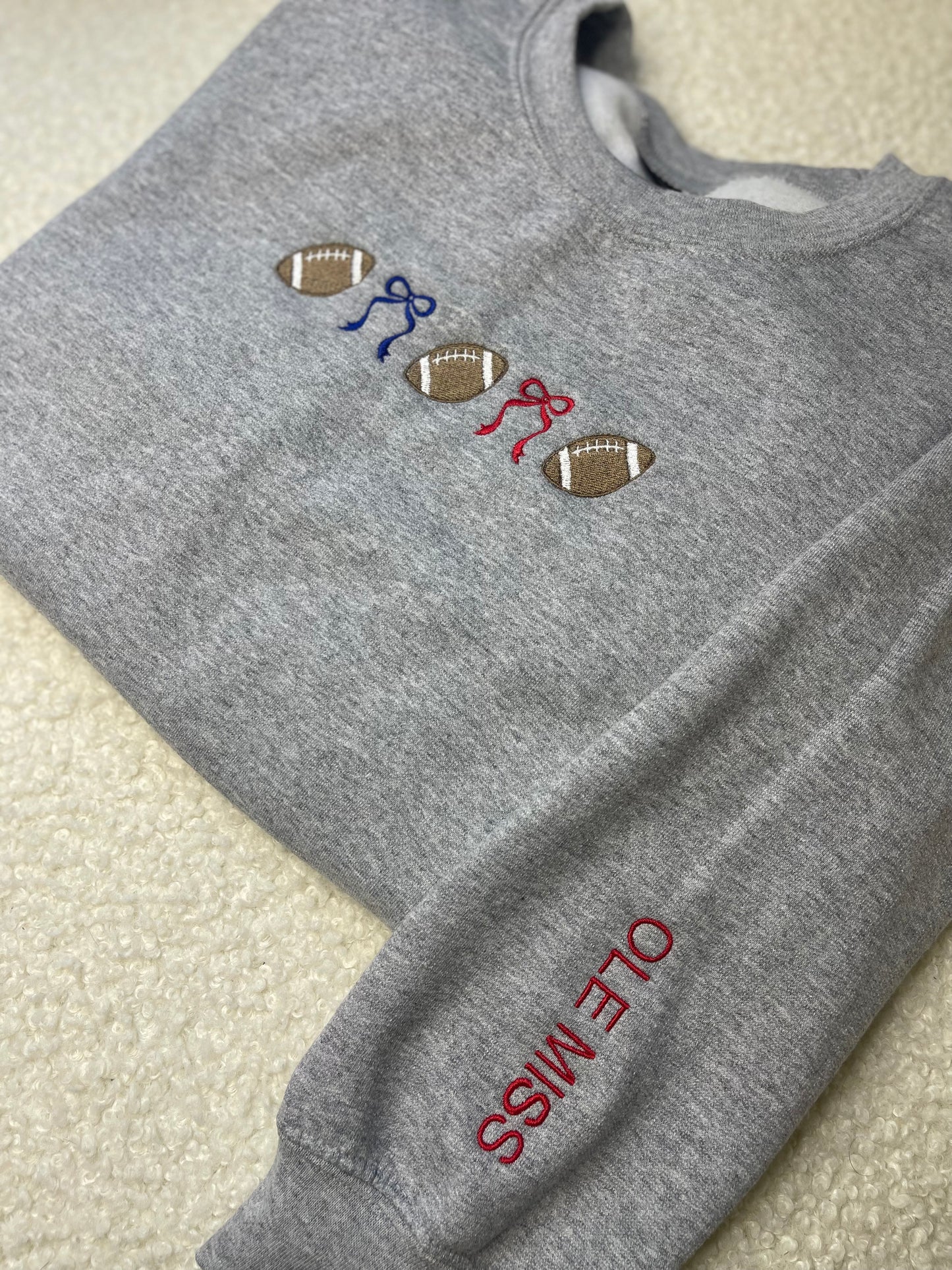 Embroidered Football Coquette Crewneck Sweatshirt