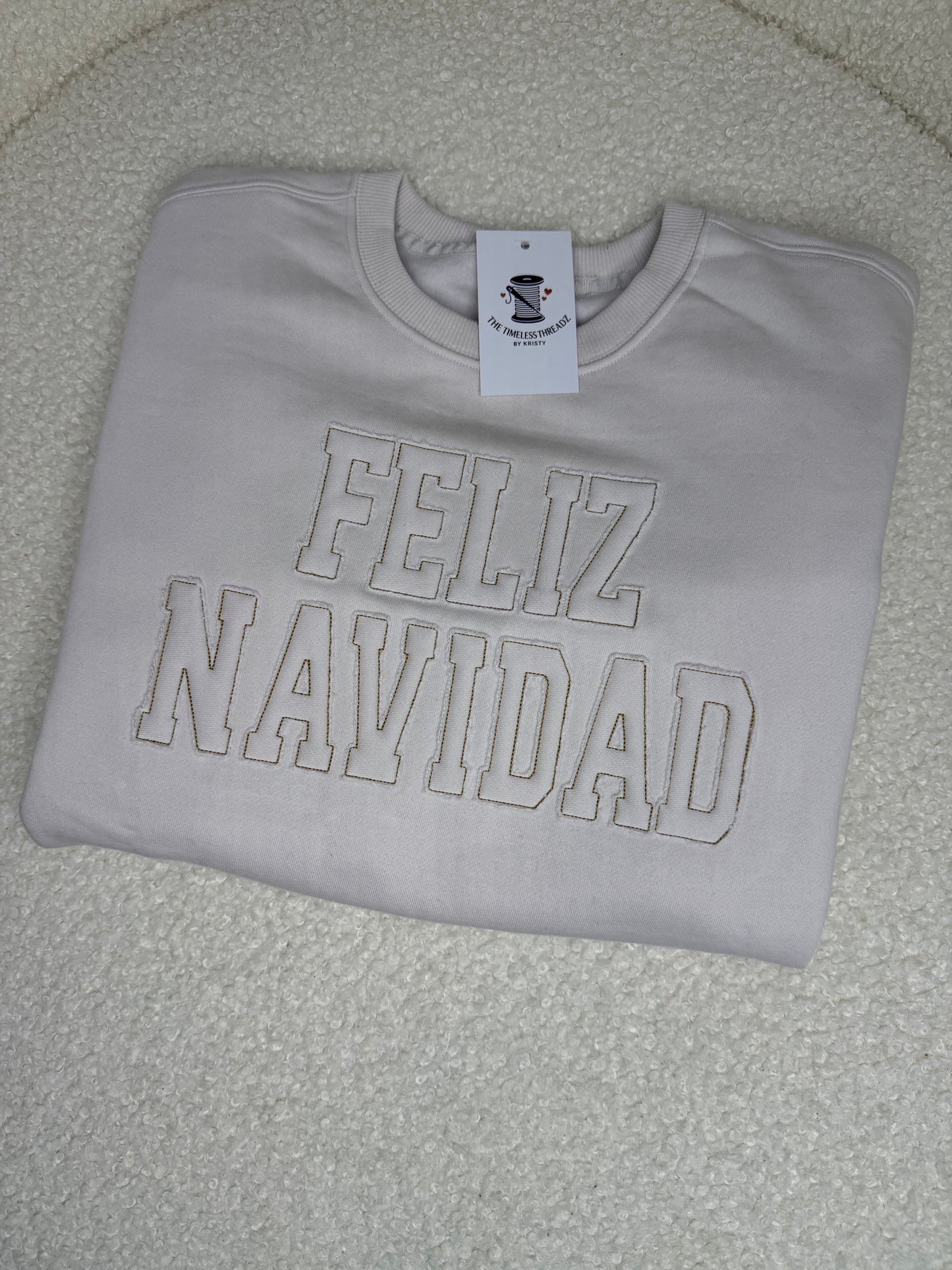 Feliz Navidad Raw Edge Applique Crewneck Sweatshirt