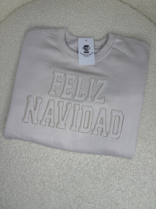 Feliz Navidad Raw Edge Applique Crewneck Sweatshirt