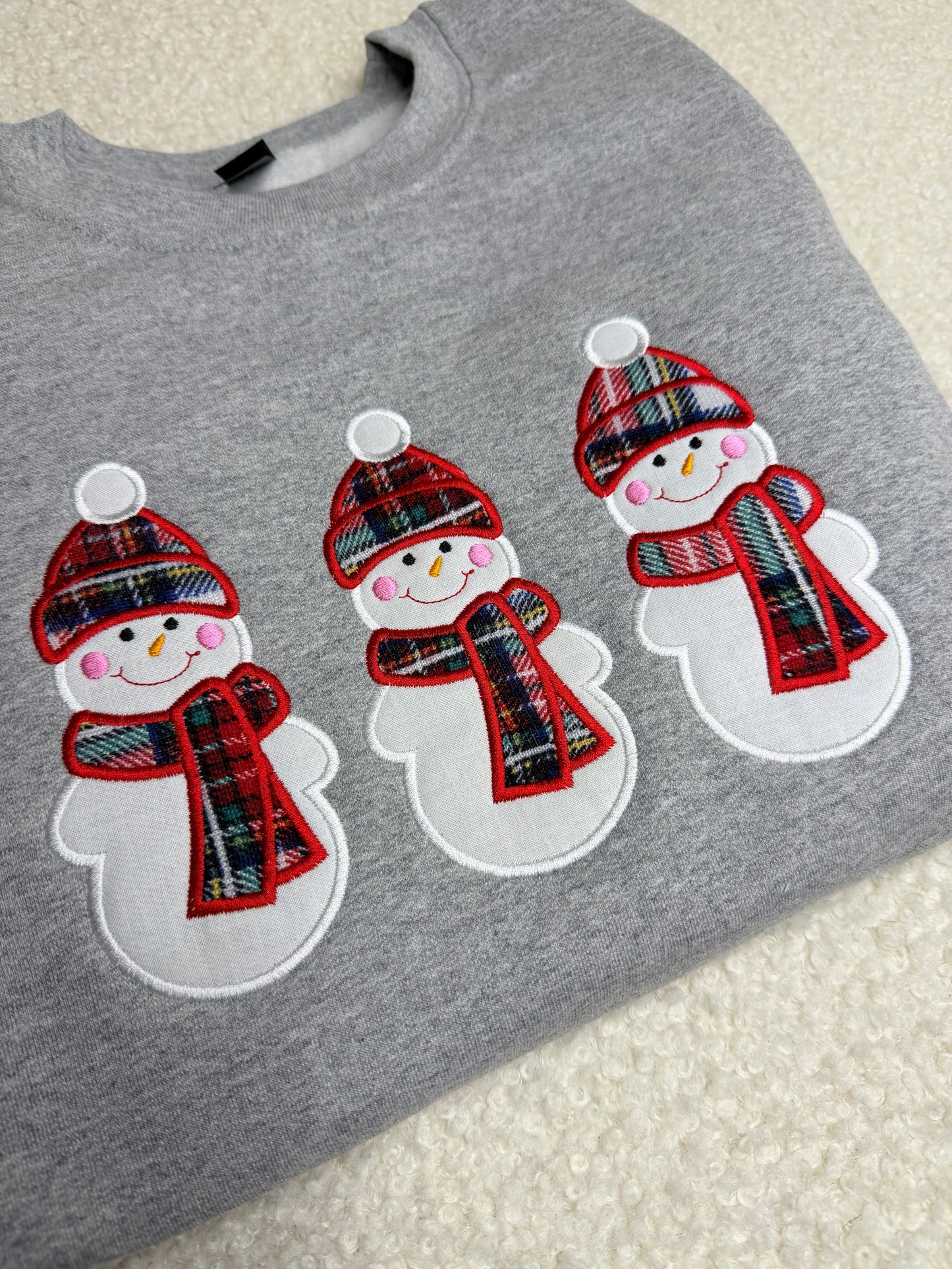 Snowman Embroidered Applique Crewneck Sweatshirt