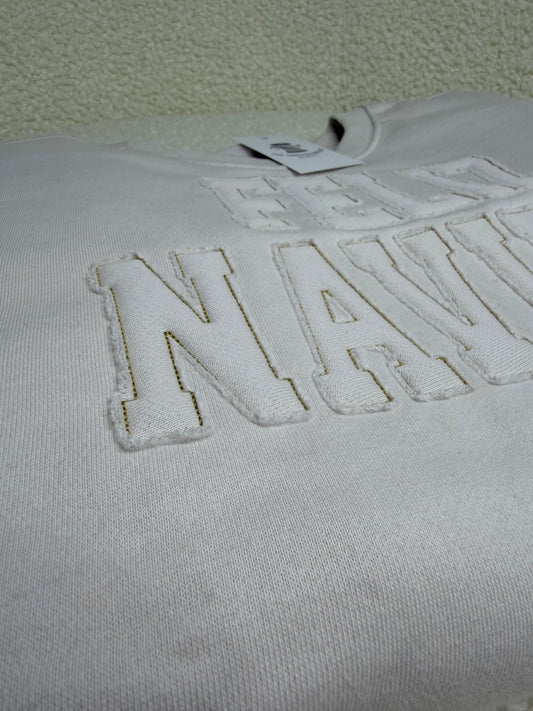 Feliz Navidad Raw Edge Applique Crewneck Sweatshirt